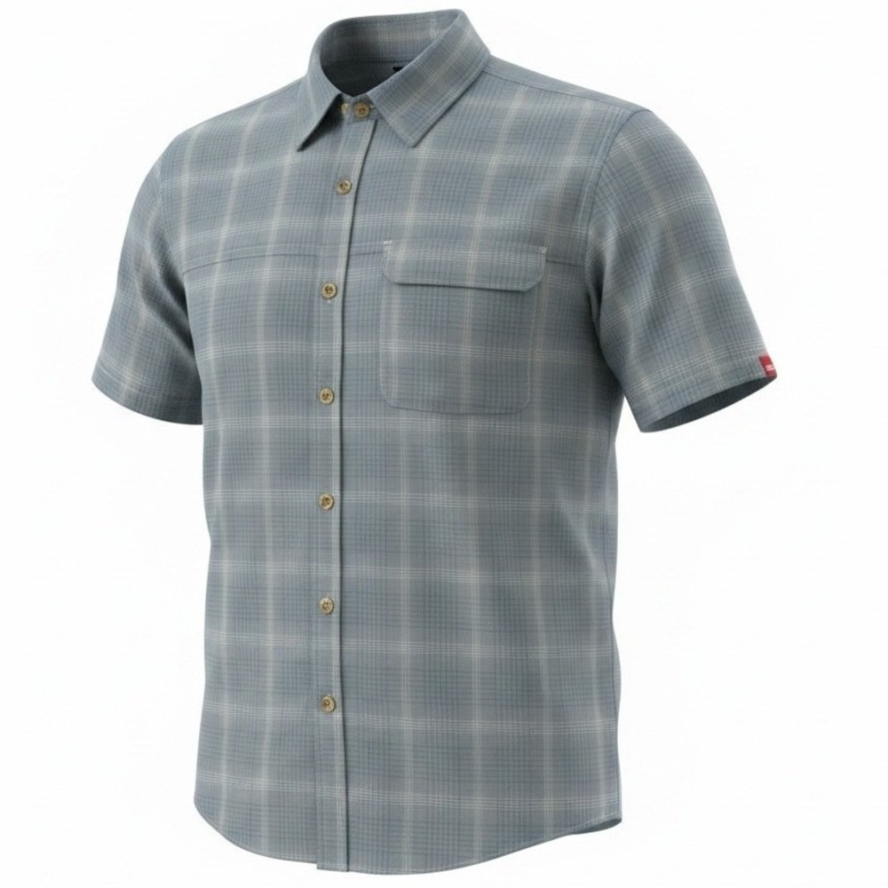 The North Face Mens XL Blue Grey Plaid Short Sleeve‎ Button Down Shirt